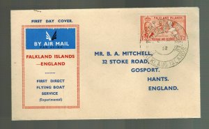 1952 Port Stanley Falkland Islands Airmail First Flight Cover to England FFC