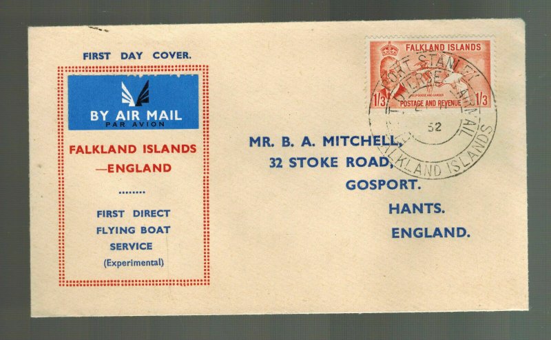 1952 Port Stanley Falkland Islands Airmail First Flight Cover to England FFC