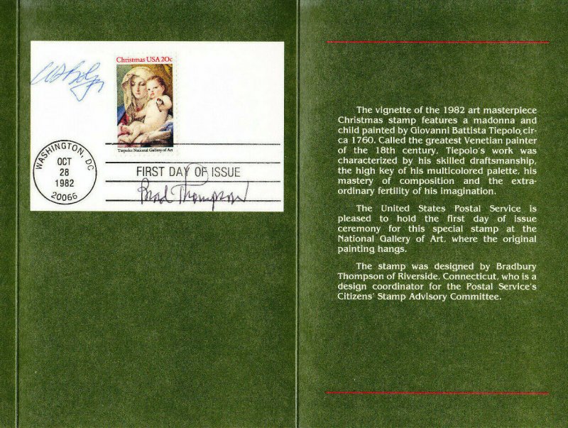 Signed USPS First Day Ceremony Program #2026 Christmas Art Madonna Tiepolo 1982