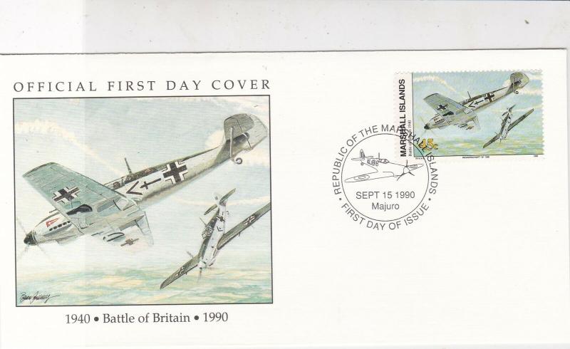 Marshall Islands 1990 Battle of Britain Planes Pic + Stamp FDC Cover Ref 32040