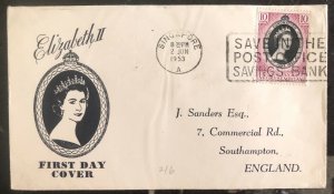 1953 Singapore Malaya Coronation first day cover FDC QE 2 Queen Elizabeth II UK3