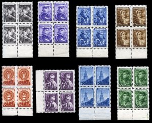 Russia #1214-1221, 1948 Definitives, complete set in sheet margin blocks of f...