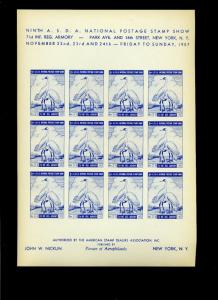 4 DIFFERENT COLOR IMPERF SHEETS 1957 ASDA NATIONAL POSTAGE STAMP SHOW L740 NY