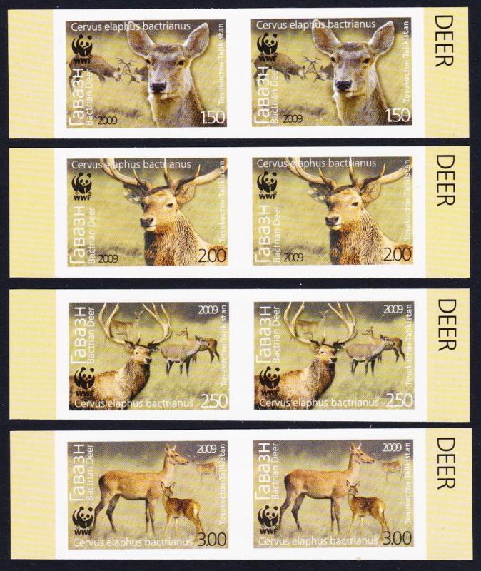 Tajikistan WWF Bactrian Deer 4v Imperforated Pairs T1 MI#527-530B