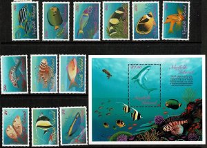 Norfolk Island #646-57,658 MNH cpl fish w SS