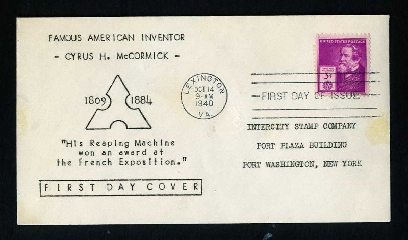 # 891 First Day Cover addressed with Intercity cachet dated 10-14-1940