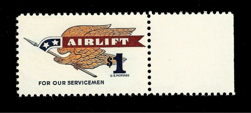  US 1968 Sc #1341  $1.00 AIRLIFT  Mint NH  - Crisp Color  - GEM