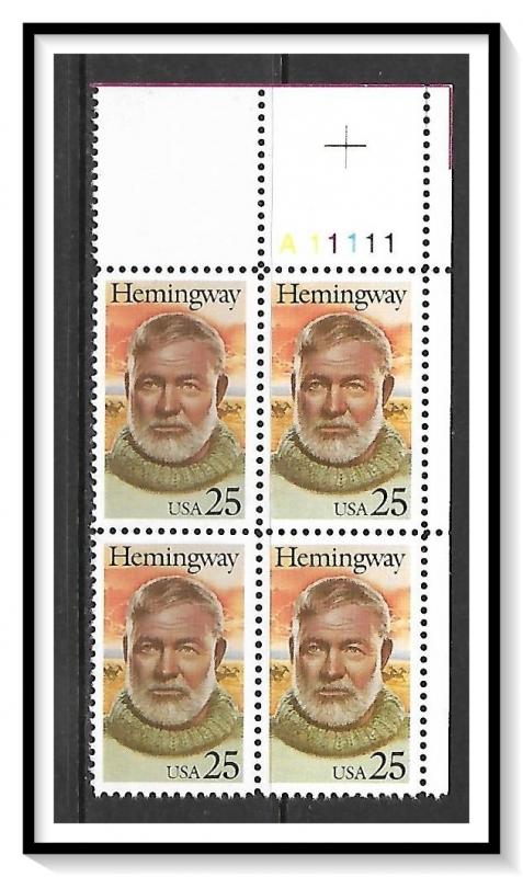 US Plate Block #2418 Ernest Hemingway MNH