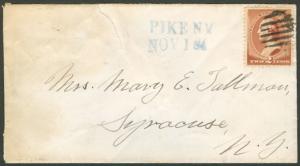 1884, “Pike, NY Nov 1 84” straight line cancel w/#210