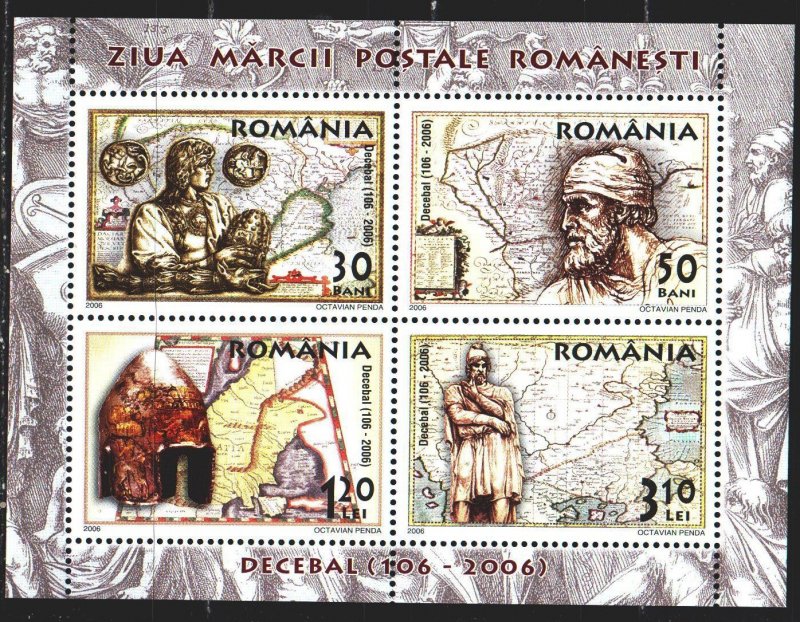 Romania. 2006. bl 382. Decebalus, map, coins, Dacia. MNH.