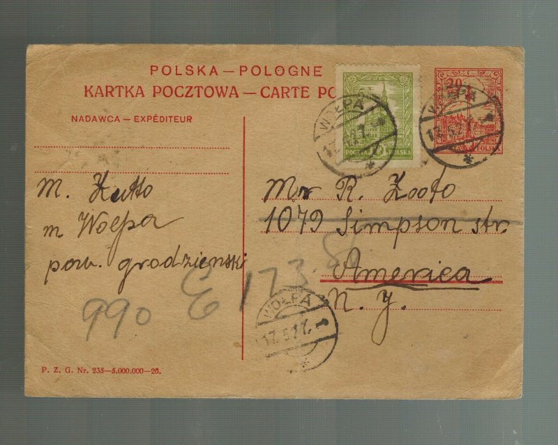 1927 Woepa Poland Yiddish Postcard cover to USA Judaica