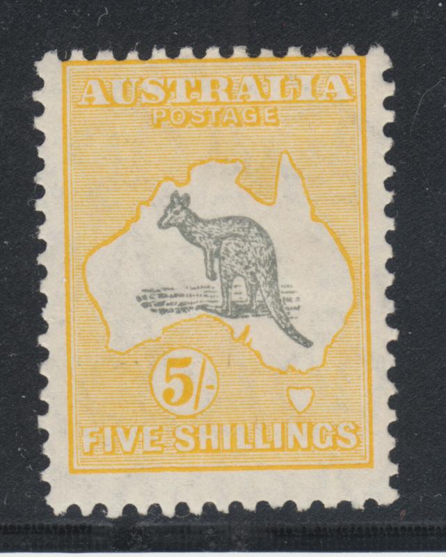 Australia Sc 100  MLH. 1929 5sh yellow & gray Kangaroo, fresh, LH