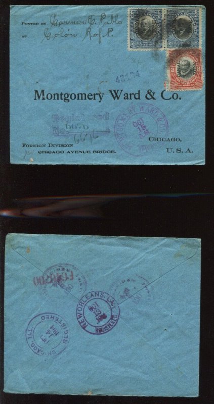 Canal Zone 39 & 40 on Registered Cover to Montgomery Ward Chicago CZ MOB20