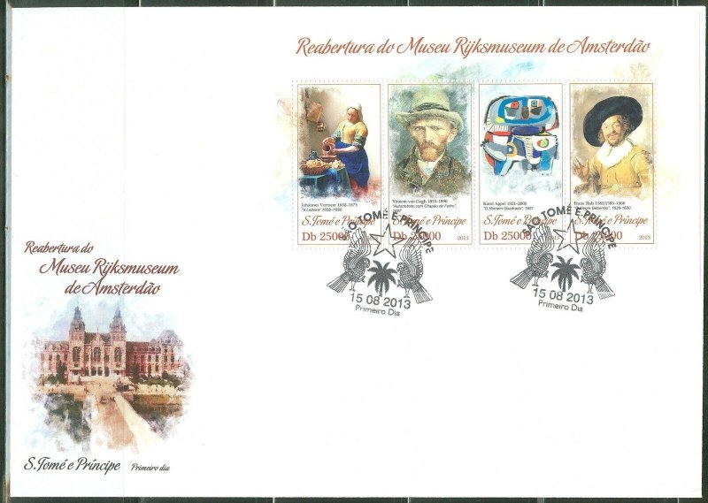 SAO TOME 2013 RIIJKSMUSEUM VERMEER VAN GOGH APPEL HALS PAINTINGS  SHEET  FDC