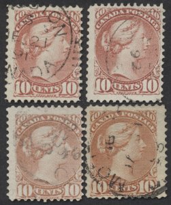 Canada Lot of 4 #45 10c Small Queens Shades All Dated Cancels Fine Used