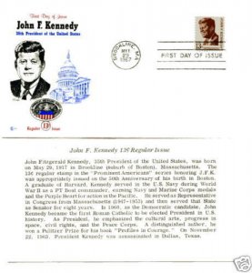 1287 John F. Kennedy Cover Craft Cachets, (CCC)  FDC