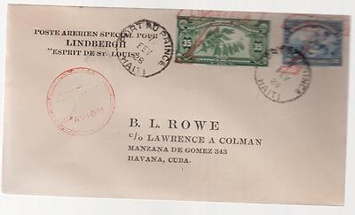 1928 Haiti First Flight Cover to Cuba Lindbergh Spirit of...