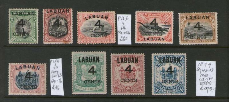 Malaya S. Setts. Labuan 1899 SG 102-103,104a,105-110 set of 9 MH