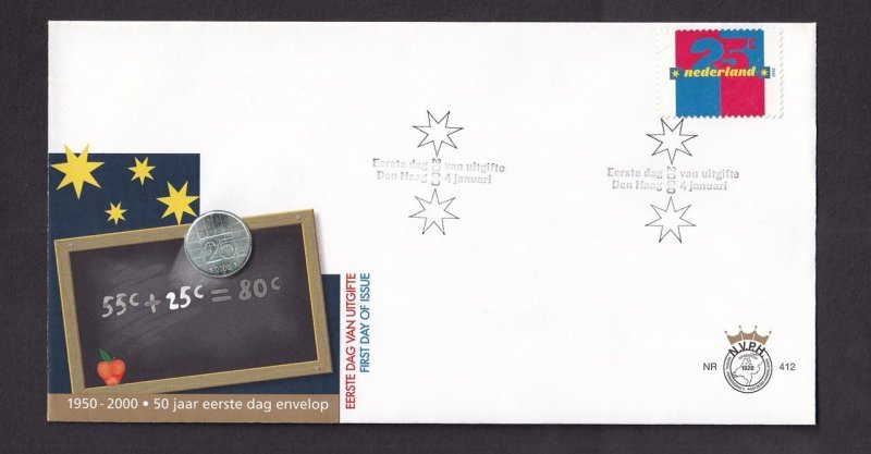 Netherlands #1042 FDC 2000  nr 412  kwartje stamp 25c