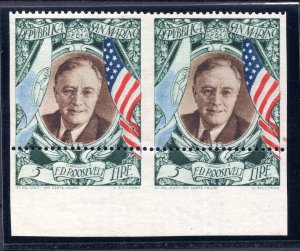 Roosevelt Lire 5 P.A. n. 63dc pair not vertically serrated MNH