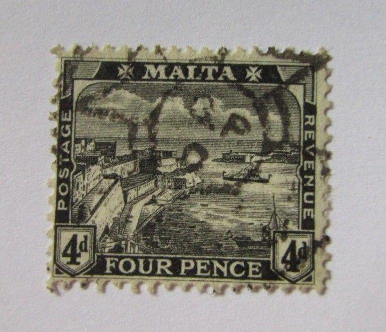 1915 Malta SC #63 VALLETTA HARBOR  Four Pence used stamp