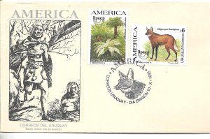 #5028 URUGUAY 1995 UPAEP AMERICA FAUNA FLORA YV 1528-9 FDC