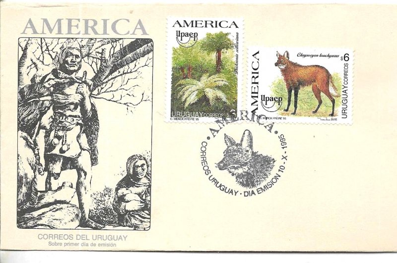 #5028 URUGUAY 1995 UPAEP AMERICA FAUNA FLORA YV 1528-9 FDC