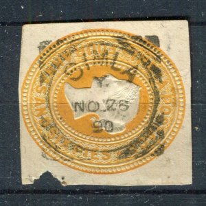 INDIA; 1890s classic QV 4a. 6p. fine POSTMARK Stationary Piece, Simla