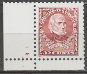 #2587, PL# Single L/L.  James K Polk  MNH.  (32 cent)