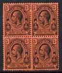 Turks & Caicos Islands 1913 KG5 3s black on red block...