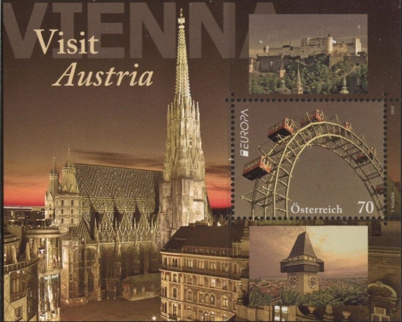 Austria 2376 (mnh minisheet) 70c tourism: St Stephen's, Riesenrad, etc. ...