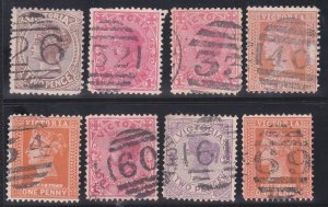 VICTORIA AUSTRALIA QV 8 various numeral cancels............................D4028