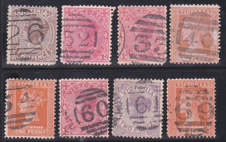 VICTORIA AUSTRALIA QV 8 various numeral cancels............................D4028