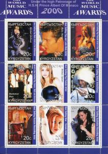 Music Stamps Kyrgyzstan 2000 MNH Awards Britney Spears Michael Jackson 9v M/S