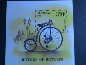 TANZANIA-1992- HISTORY OF BICYCLES-MNH S/S VF WE SHIP TO WORLD WIDE & COMBINE