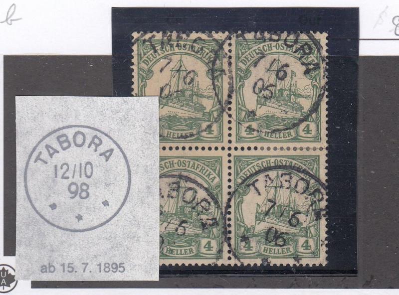 GERMAN EAST AFRICA # 23b VF- SUPERB BLOCK OF 4 TABORA SON TOWN CANCELS CV $80+