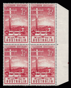 Australia 1954 Telegraph Centennial block of 4 MVLH Sc 270