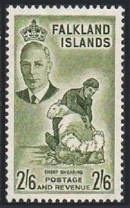 Falkland Islands 117, MNH. Michel 112. King George VI, 1952. Sheep shearing.