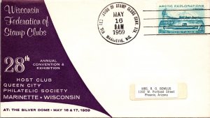 US SPECIAL EVENT CACHETED COVER QUEEN CITY PHILATELIC SOCIETY MARINETTE WIS 1959