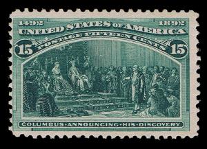 GENUINE SCOTT #238 MINT OG NH 15¢ COLUMBIAN EXPO ISSUE SCV $675 - ESTATE SALE