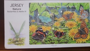 P) 2012 JERSEY, BUTTERFLY, ENDEMIC SPECIES, SOUVENIR SHEET, MULTICOLOURED, FDC