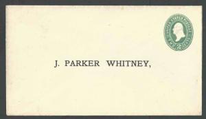 1874 U311 2c Green On White Mint Entire Die 88 Size 12 Preprinted To J Parker--