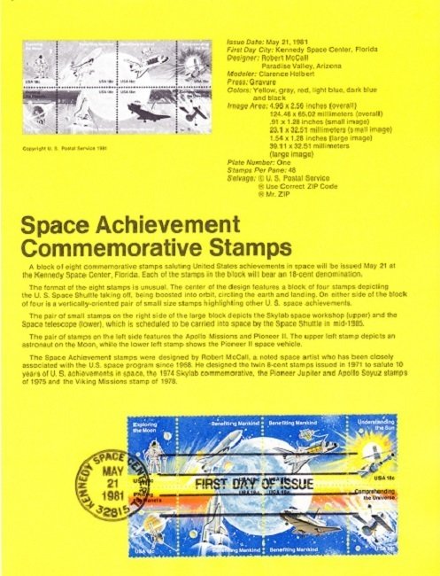 US SP555 Space Achievements Souvenir Page #1919a