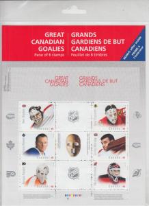 Canada Sc 2866/2878 MNH. 2015 Great Canadian Goalies, Pane + Singles in pack, VF