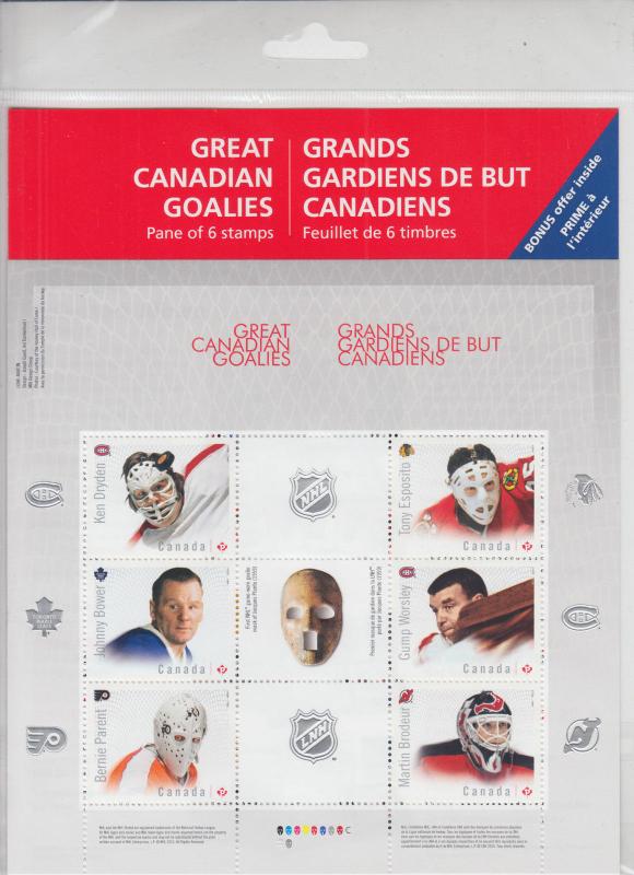 Canada Sc 2866/2878 MNH. 2015 Great Canadian Goalies, Pane + Singles in pack, VF