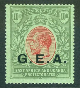 SG 60a Tanganyika 1917-21. 10r red & green on emerald, watermark MCA...