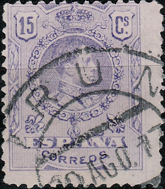 SPAIN - 1917 - Mi.234A / Ed.270a 15c lilac (letter Ñ) tipo medallón VF Used