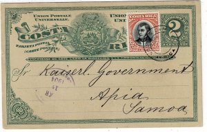 Costa Rica 1904 San Carlos cancel on uprated postal card to SAMOA