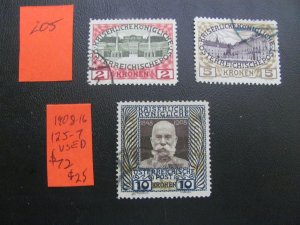 AUSTRIA 1908/1916 USED SC 125-127   XF $72 (205)