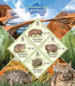 Solomon Islands - Wombats on Stamps - 4 Stamp  Sheet - 19M-204